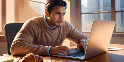 Un cornetto accanto a una tastiera con codice sullo sfondo