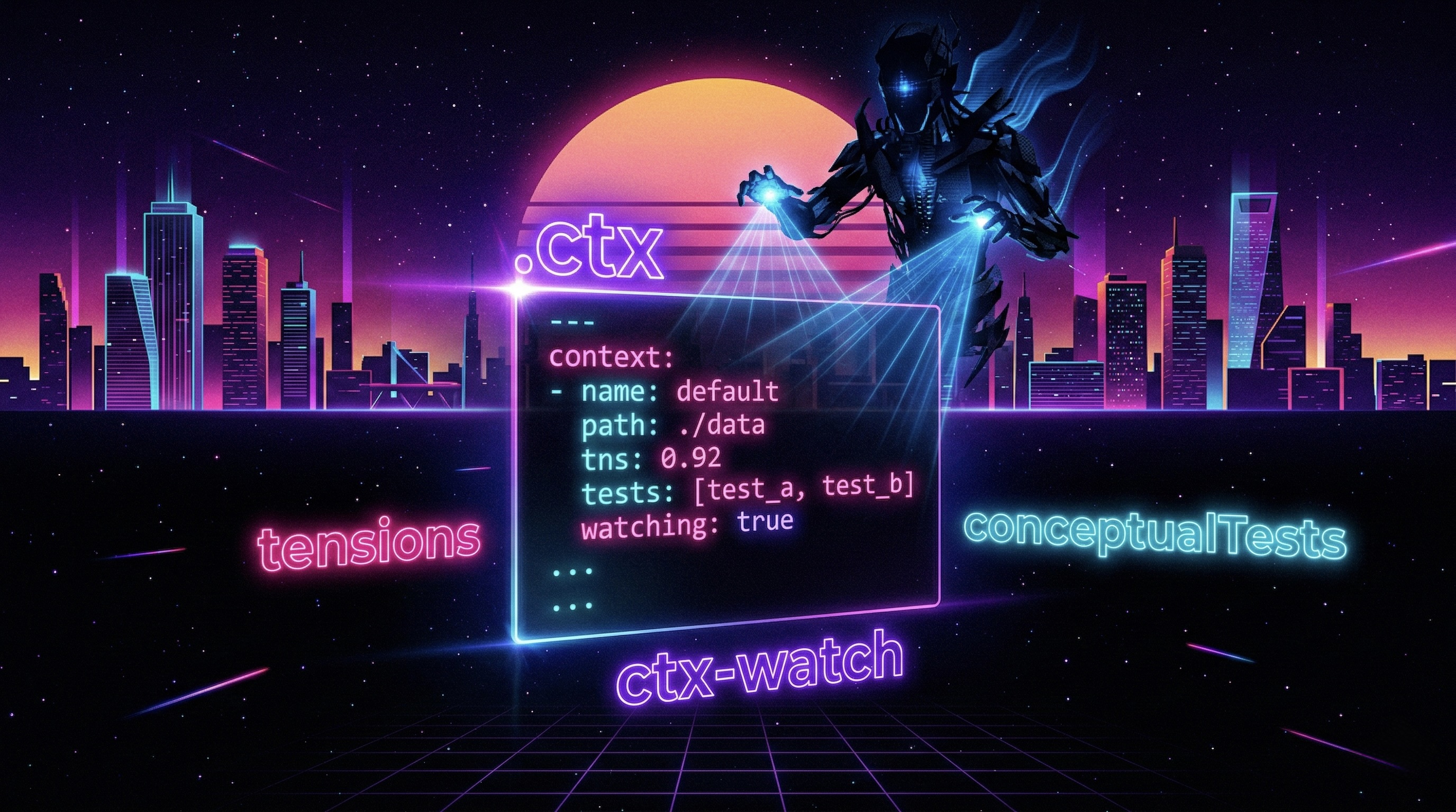 File .ctx neon illuminati su sfondo cyberpunk con coding agent AI