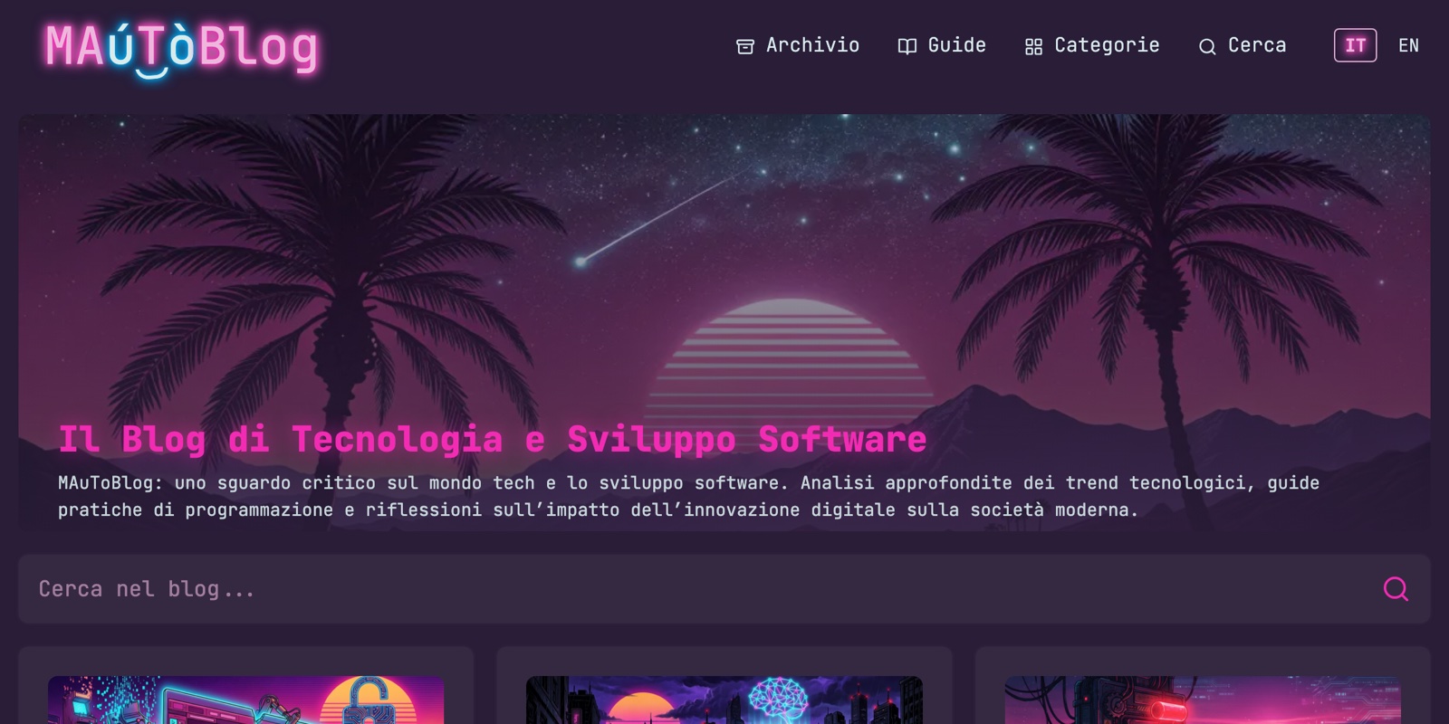 La home di MAuToBlog con SynthWave82, com’era fino al 14 ottobre 2026